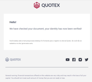 E-mail verificação concluída Quotex