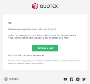 E-mail de confirmação Quotex